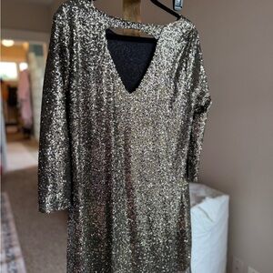 Gold Sequin V-Neck Dress